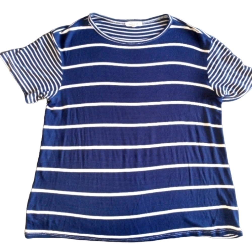 Cedar & Gold Womens T-shirt Sz S Blue & White Stripes Soft Nautical Beach Resort